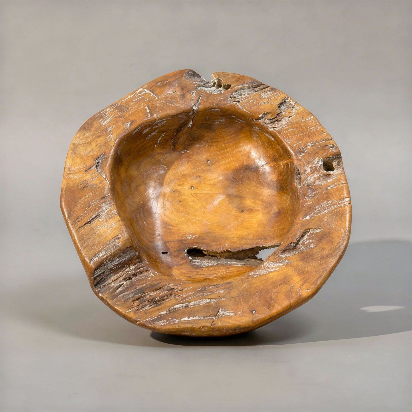 Large Shallow Teak Wood Bowl