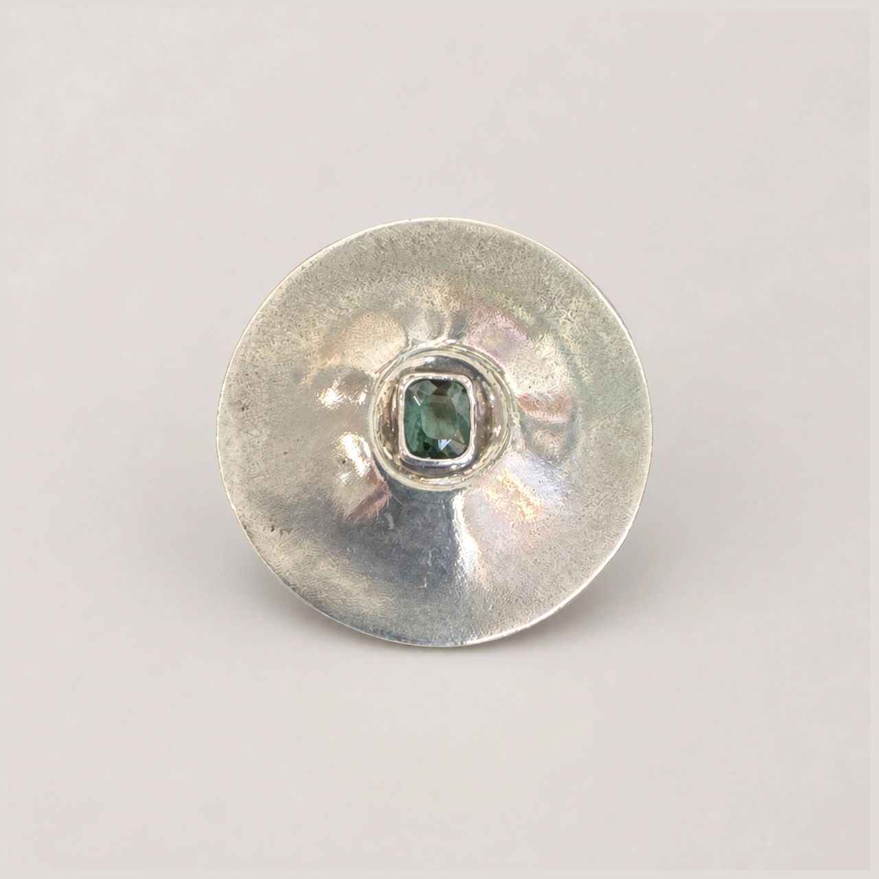 Round .925 Pendant/Brooch With Green Stone