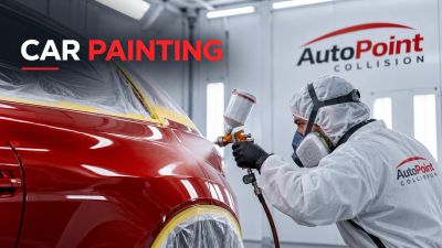 Professional car painting in a clean workshop.