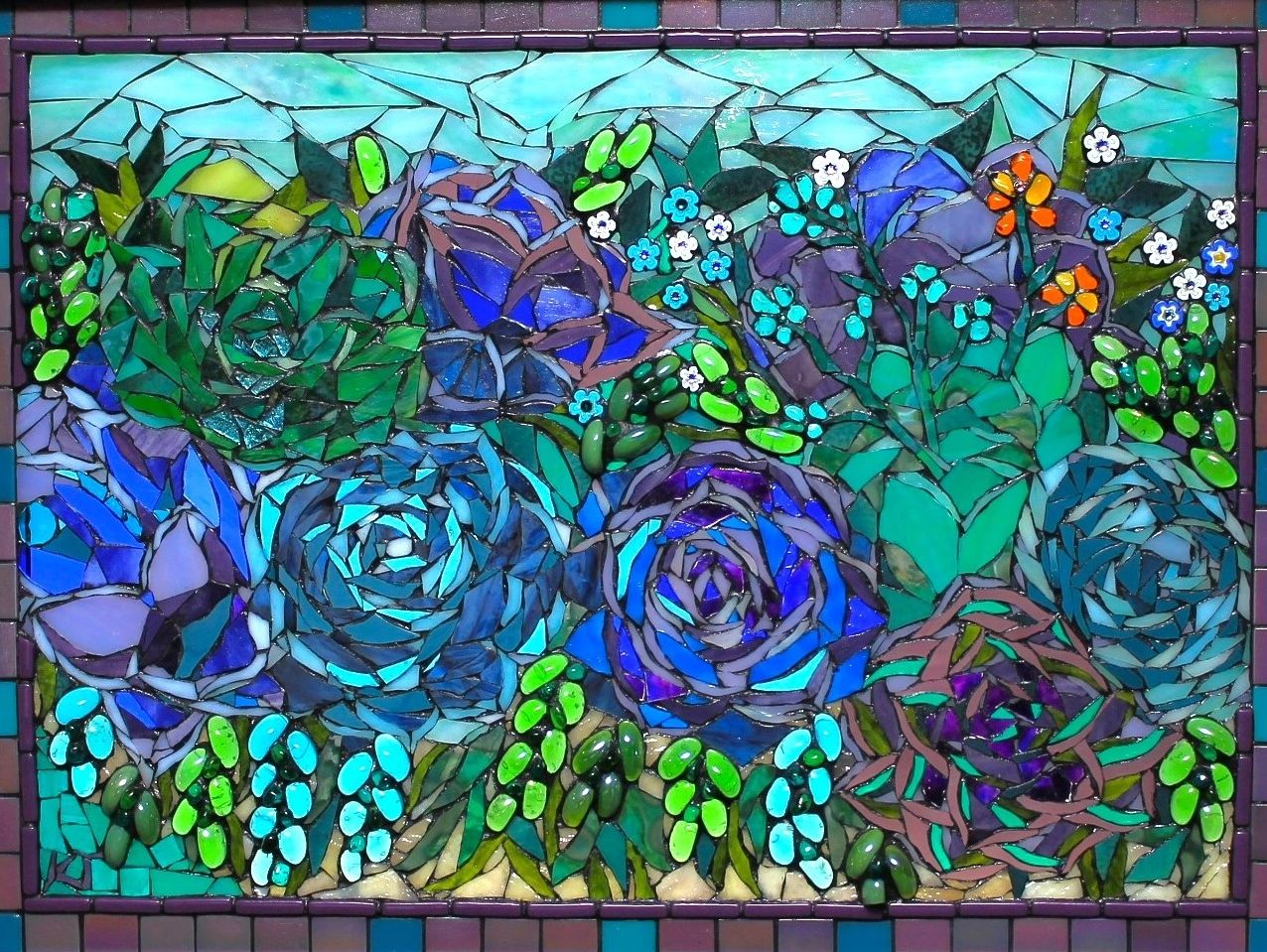 Blue Rose with Orange Grout Stained Glass Mosaic – Sequential Glass Art  Mosaic