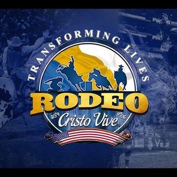 Logo for Rodeo Cristo Vive with a cowboy theme and American flag.