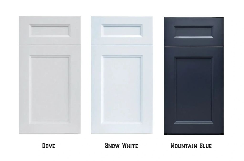 Aberdeen Kitchen Collection colors in White, Blue and Dove double shaker style