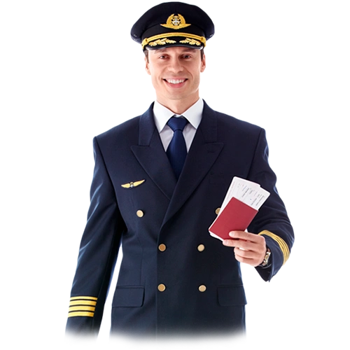 Pilot in unifrom holding his passport