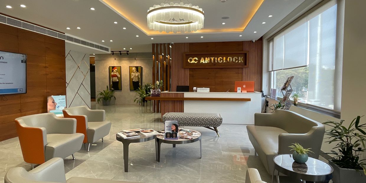 The waiting area of the top aesthetic clinic in India, Anticlock Clinic & Medispa