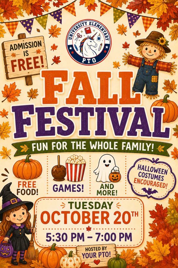 University Elementary Fall Festival on October 20, free admission and fun for families.