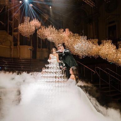 TOWN HALL wedding champagne tower pour Sydney reception show music wow luxury 