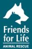 Logo of Friends for Life Animal Rescue featuring dog and cat silhouettes.