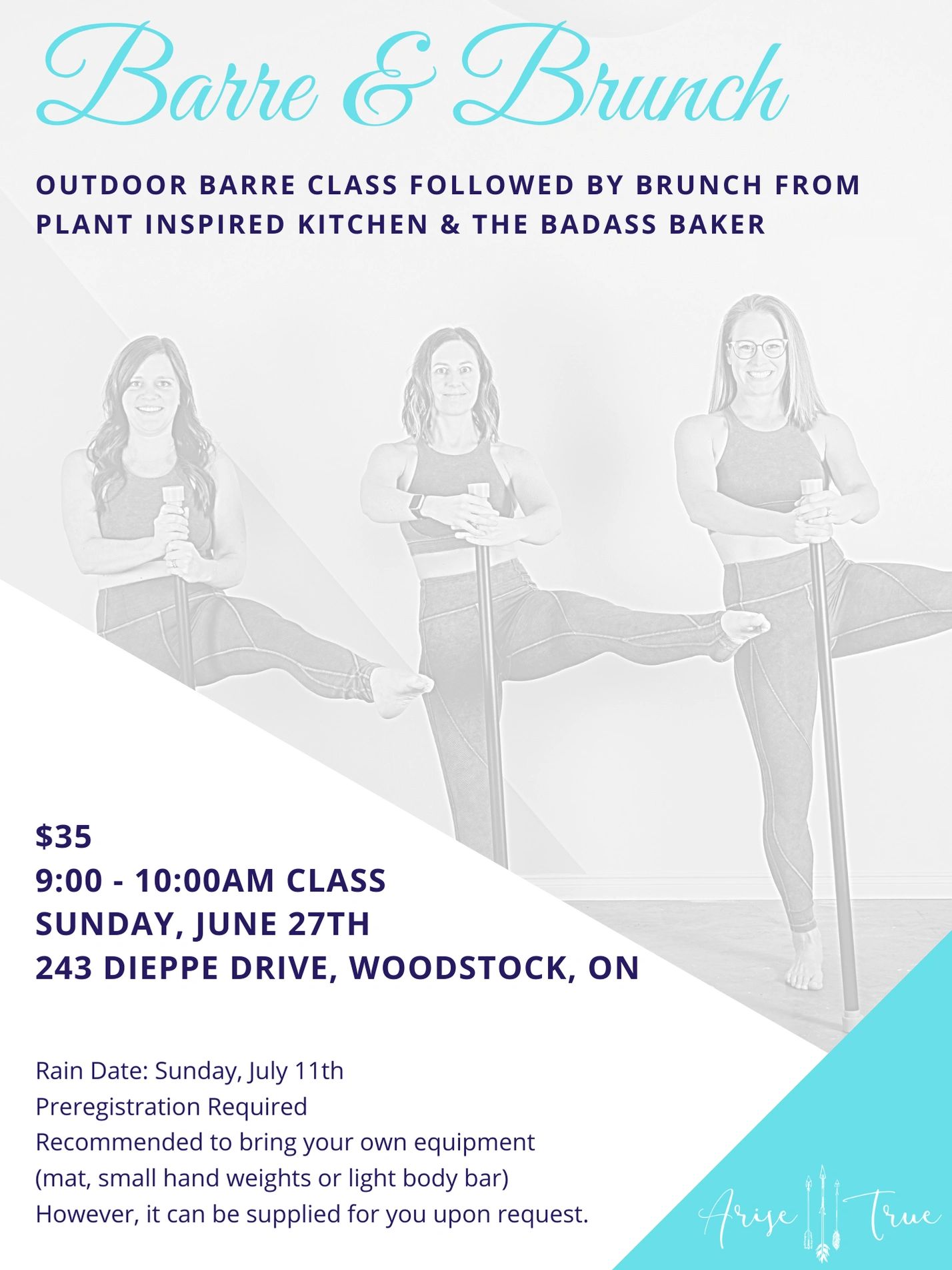 Outdoor barre class and brunch event in Woodstock, ON, with plant-inspired kitchen foods.