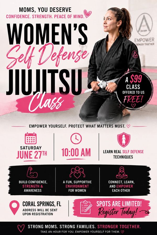 Women's self-defense jiu-jitsu class for moms, empowering confidence and strength.