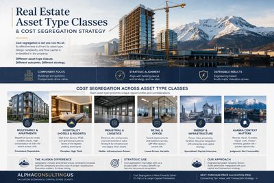 Infographic detailing real estate asset types and cost segregation strategies with images and descriptions.
