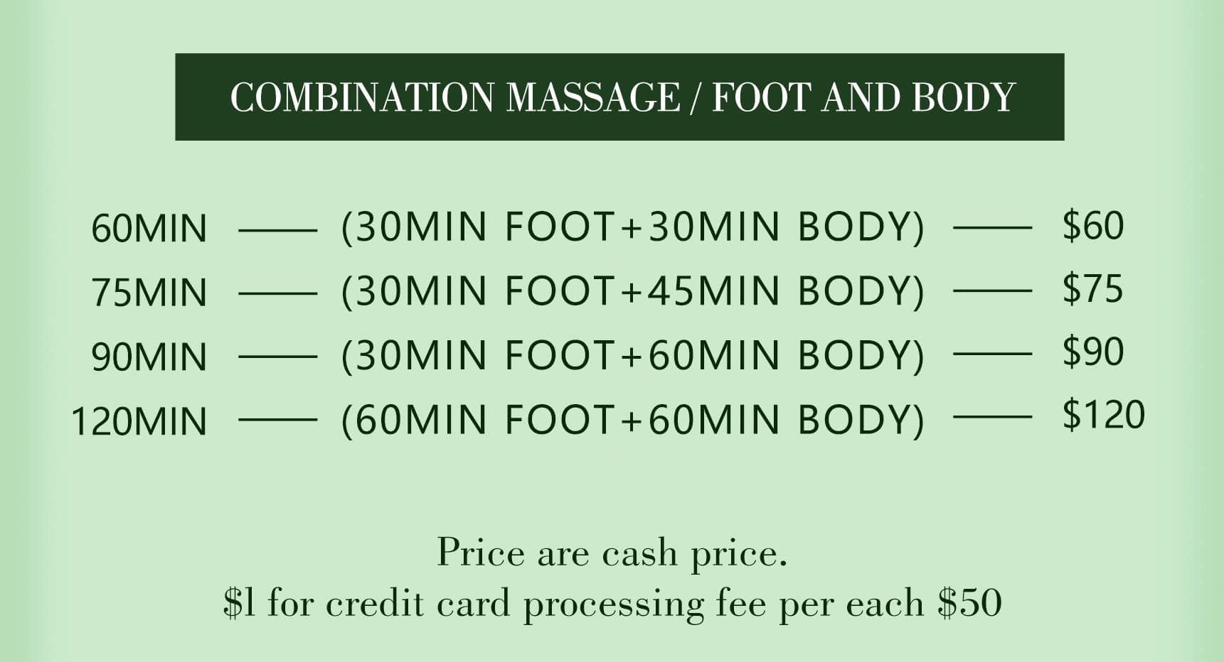 massage therapy, foot & reflexology,  combination massage, thai yoga