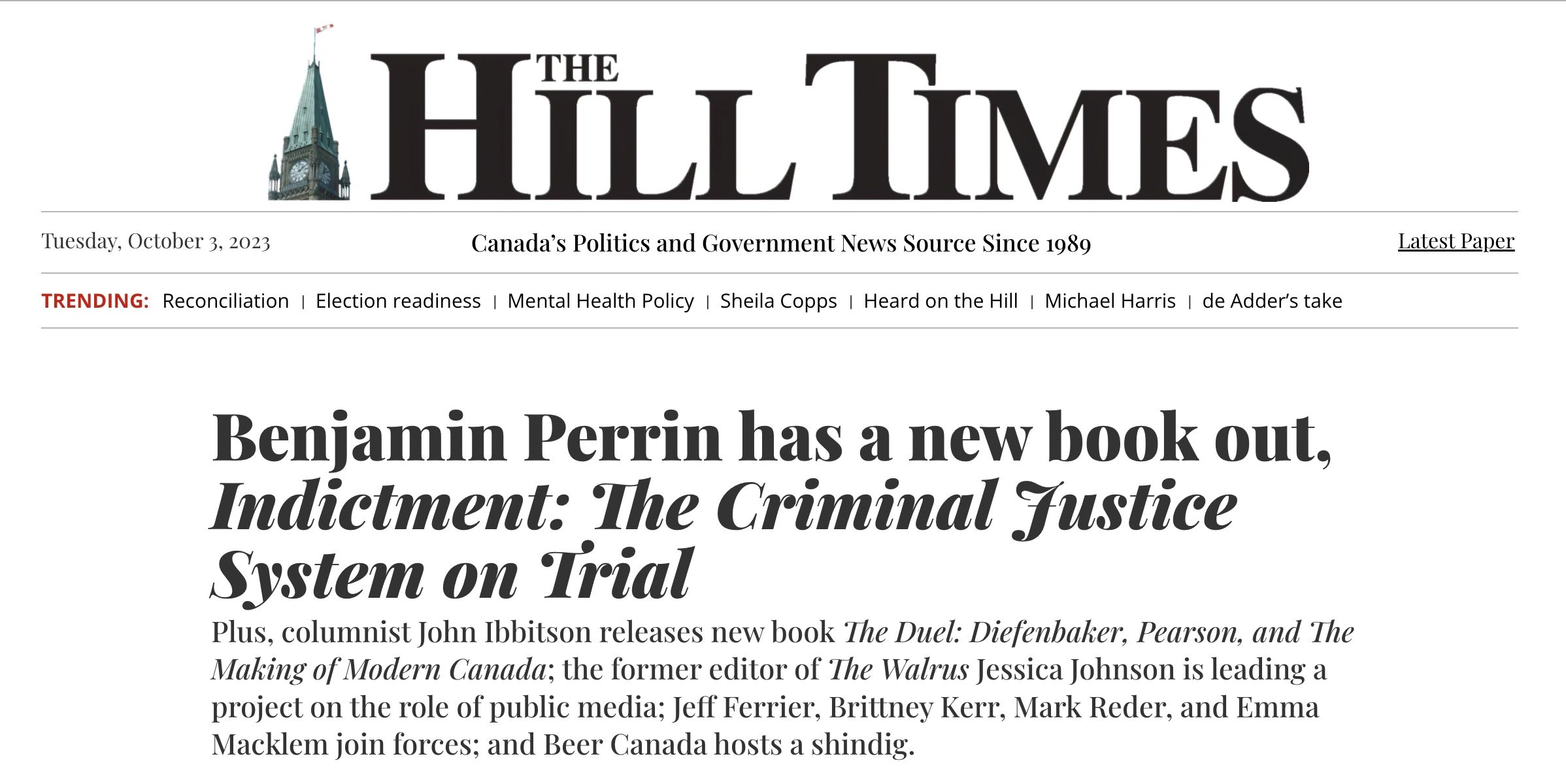 The Hill Times: Benjamin Perrin has a new book out