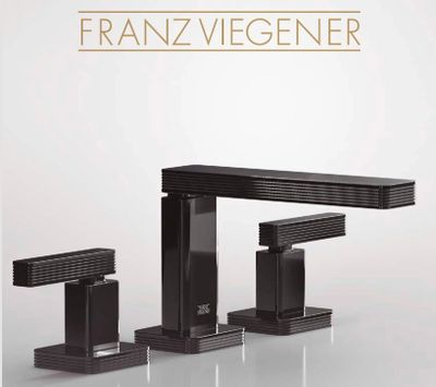 Modern black faucet set by Franz Viegener with sleek, ribbed design.