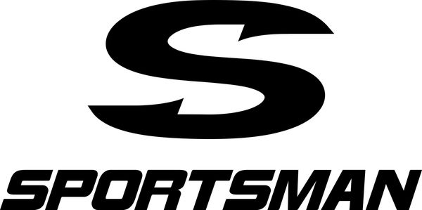 Bold black 'S' logo with 'SPORTSMAN' text beneath on white background.