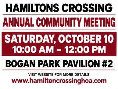 Hamiltons Crossing Annual Community Meeting announcement.