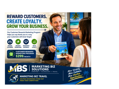 Business professional presenting a rewards marketing program.