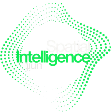 Green and white text art reading 'Spatial Intelligence' with a 3D pixelated diamond shape.