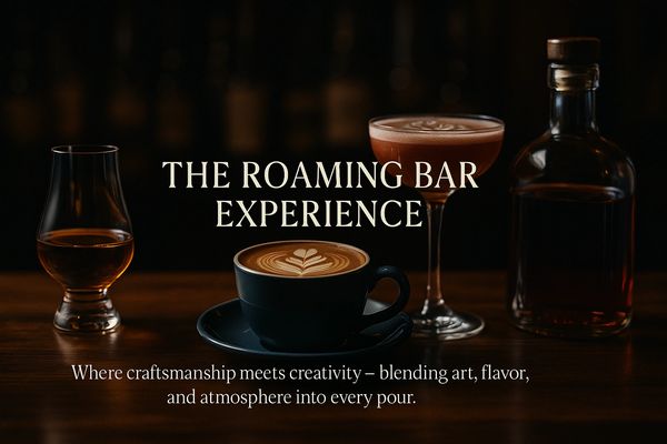 Cocktails and espresso on marble — TheRoamingBar blends luxury, creativity, and hospitality.