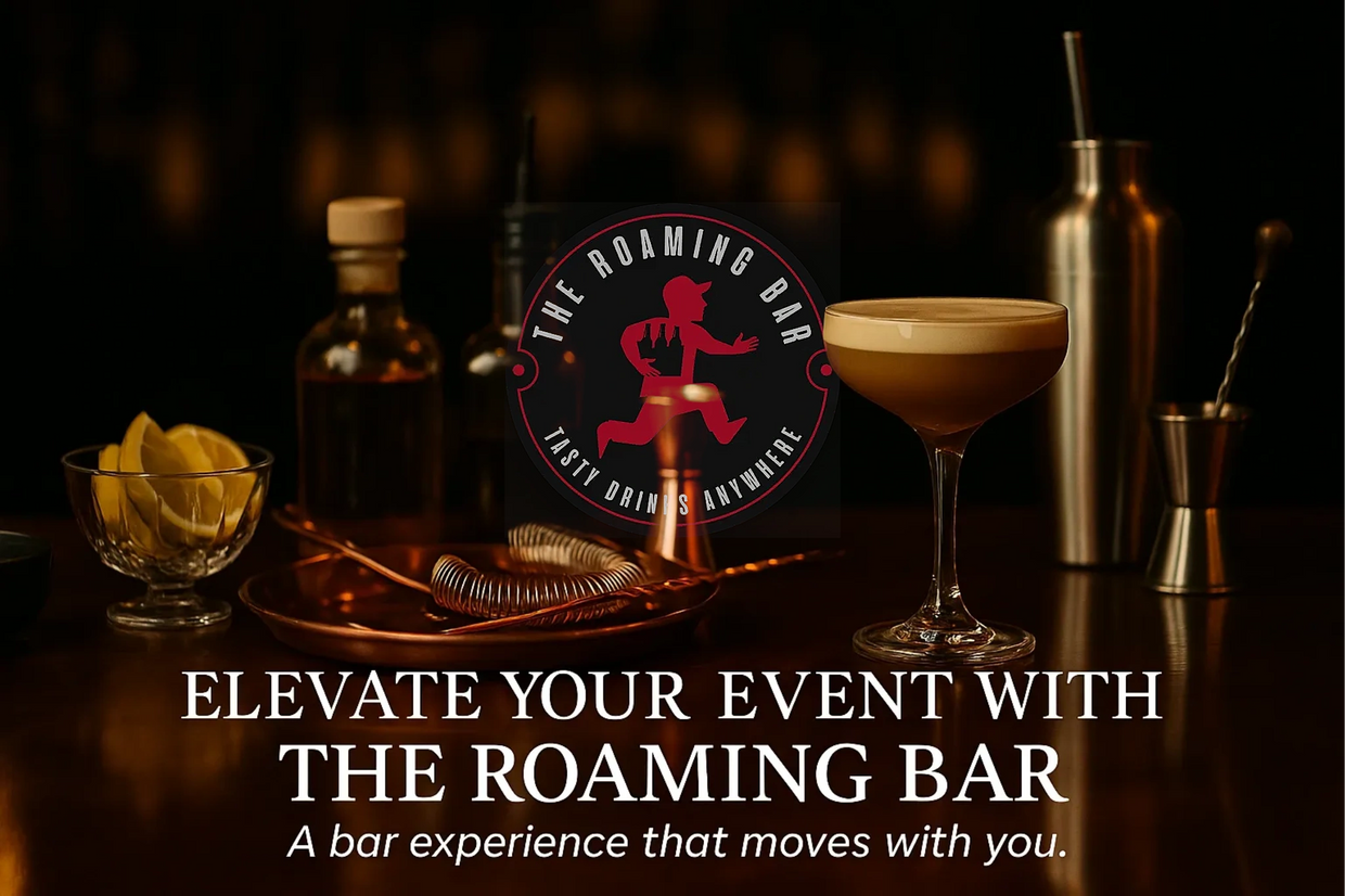 Refined bar with whiskey and copper — TheRoamingBar delivers elegant cocktails and seamless service.