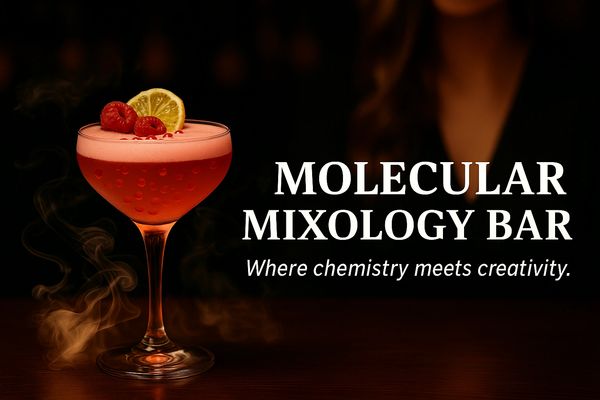 A glowing cocktail in mist — TheRoamingBar transforms mixology into modern liquid art.