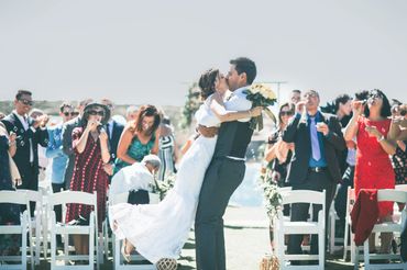 bride and groom kissing