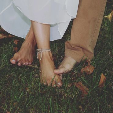 bride and groom bare foot