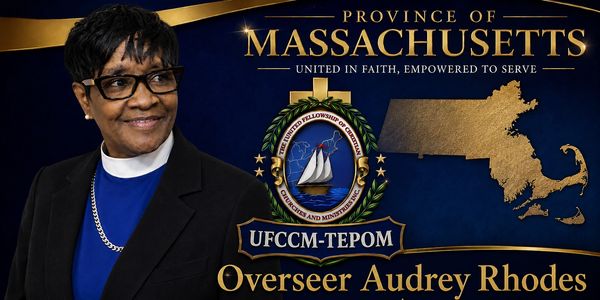 Overseer Audrey Rhodes from Massachusetts featured with UFCCM-TEPOM emblem.