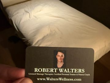Business card for Robert Walters, a licensed massage therapist and fitness coach.