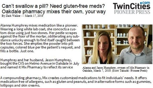 Mix Pharmacy was featured in the Pioneer Press on March 17, 2019.