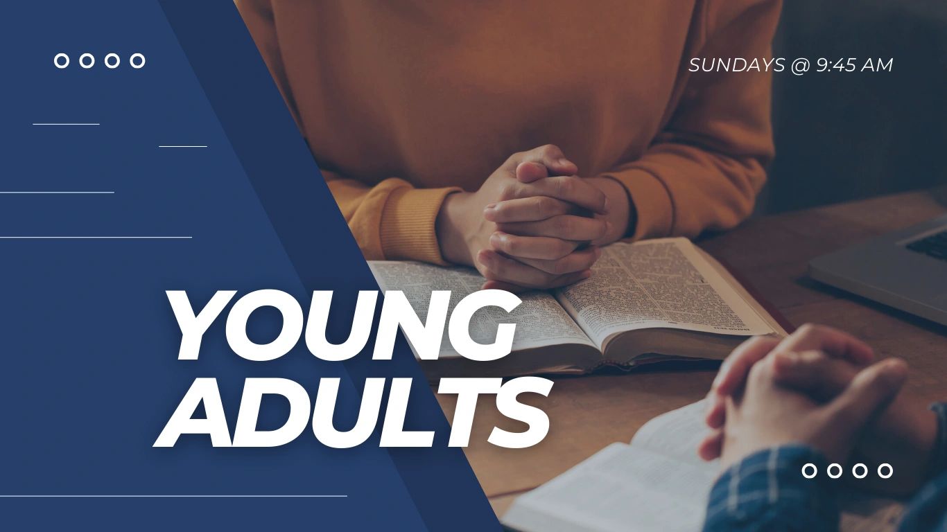 Young adults studying the Bible together on Sundays.