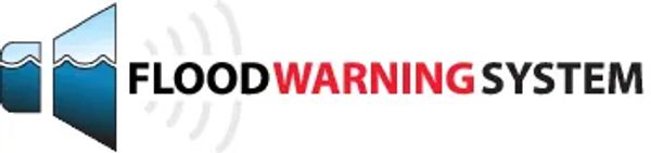 Logo of a flood warning system with water and waves.