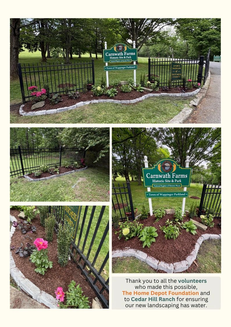 New landscaped garden at Carnwath Farms entrance with thank you note.