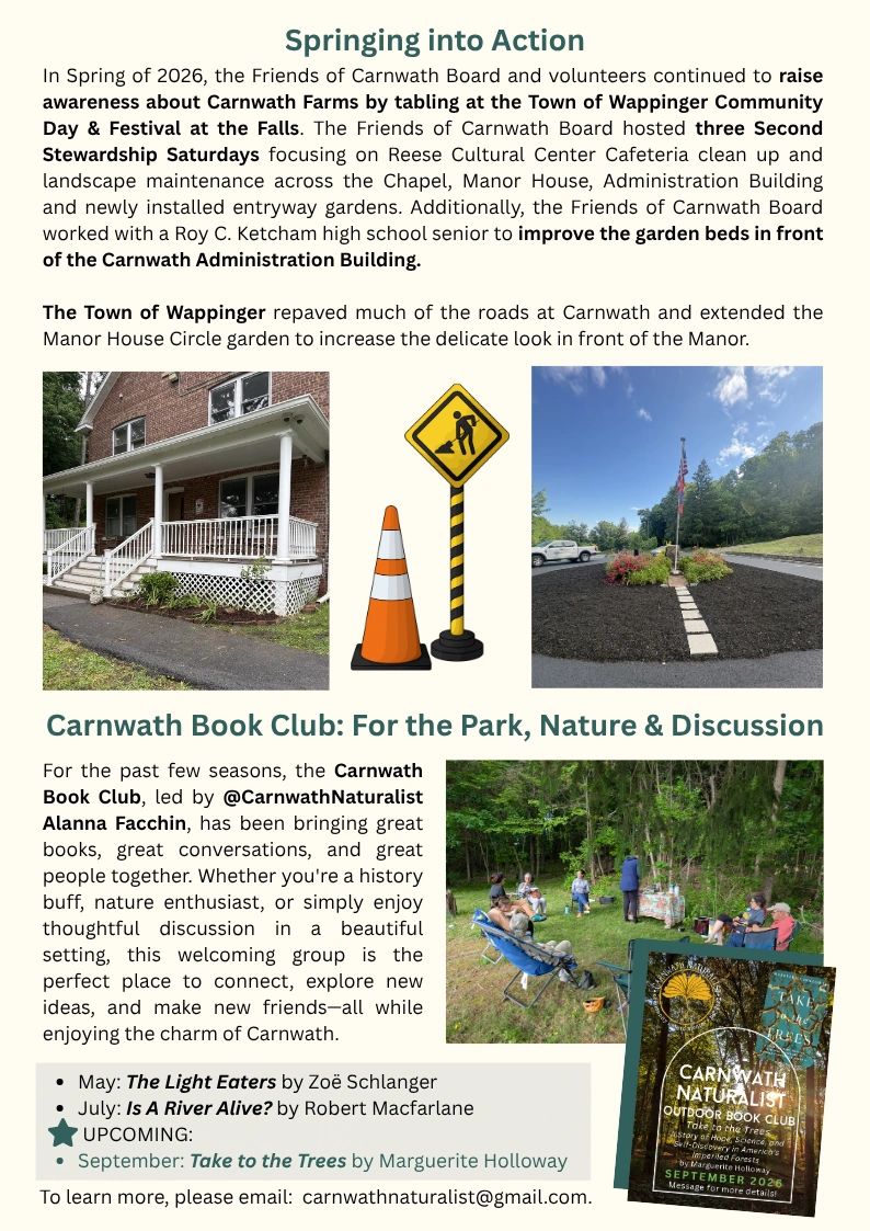 Community efforts to improve Carnwath Farms and promote book club gatherings.