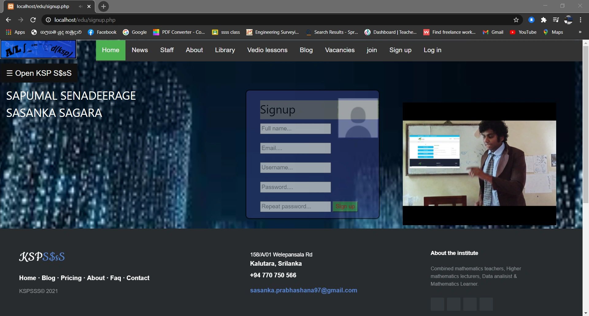 Website signup page with video and form fields