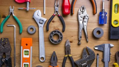 Picture of tools hanging on a peg board