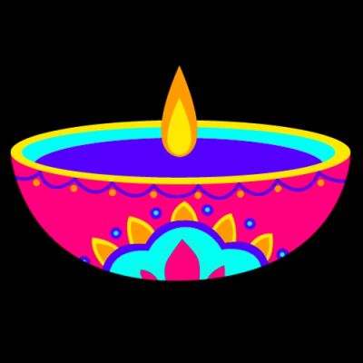 Colorful Diwali diya lamp with flame.