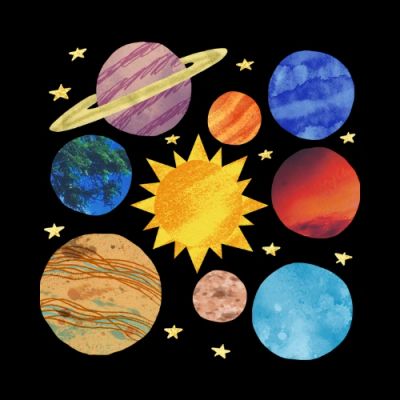 Illustration of the solar system with the sun and planets.
