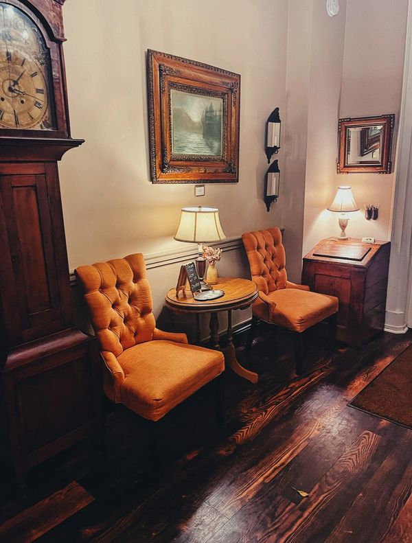 Grandfather clock and chairs