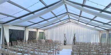 Panoramic Marquee with overlays and chairs