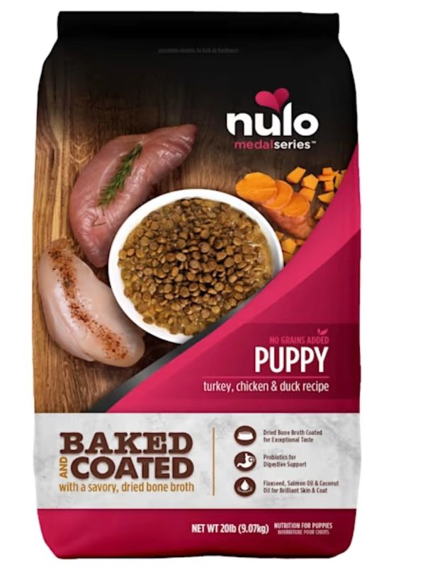 Nulo Medal Series puppy food with turkey, chicken, and duck.