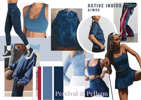 Activewear and casual fashion in indigo shades for AW25 by Percival & Pelham.