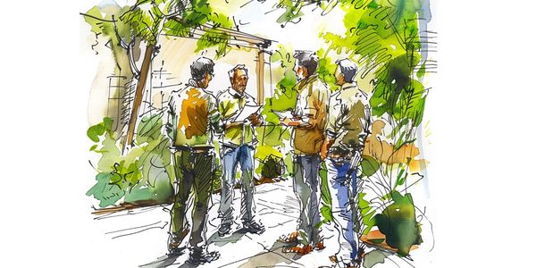 a meeting of creatives in the garden