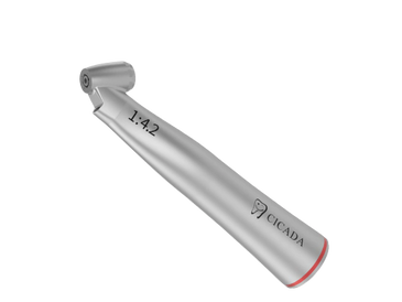 Silver dental handpiece with 1:4.2 gear ratio and Cicada branding.