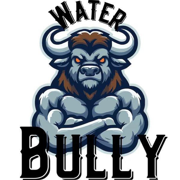 Muscular bull mascot with 'Water Bully' text in bold.