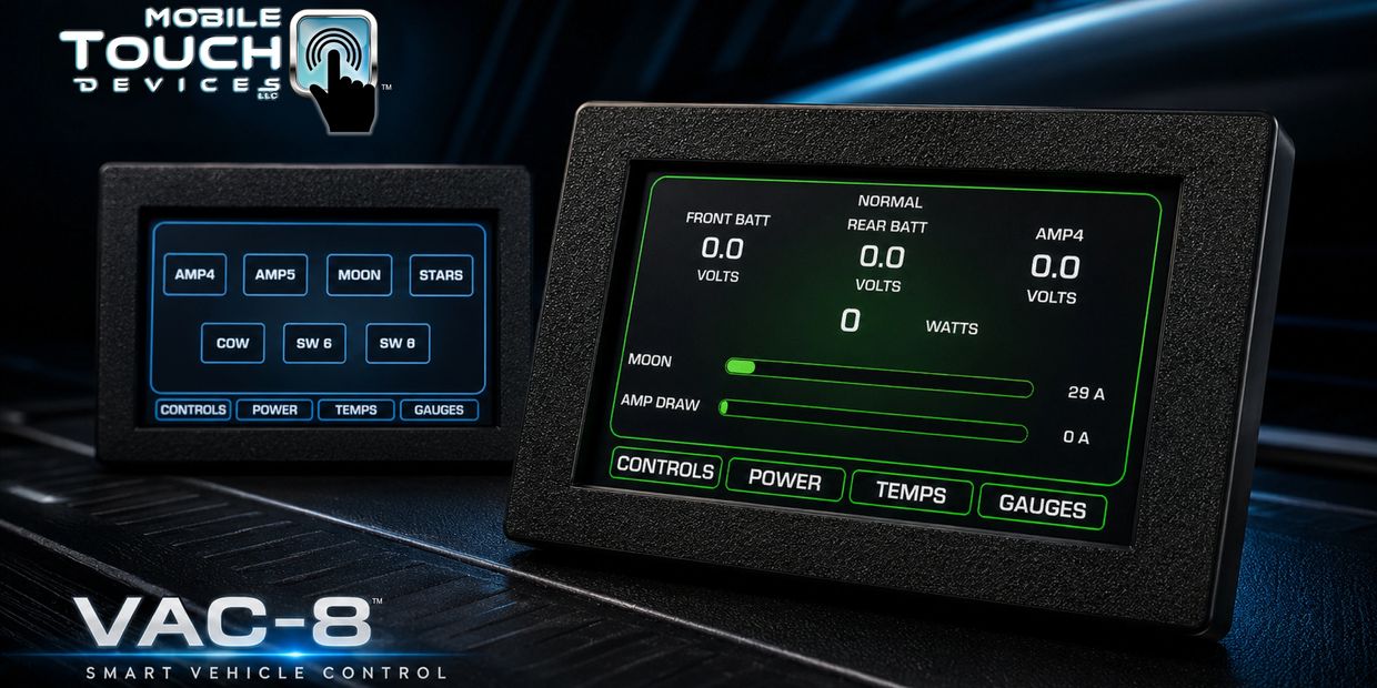 VAC-8 smart vehicle control devices with digital displays for power and controls.