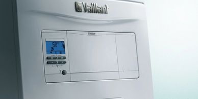 Modern Vaillant thermostat control panel.