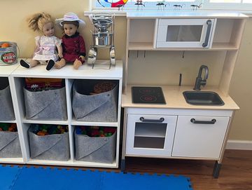 Preschool cubbies and kitchen set