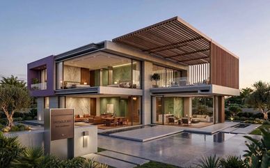 Casa moderna com piscina e design elegante.