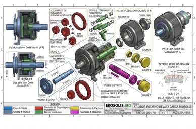 Diagrama técnico de um atuador rotativo para alta carga.