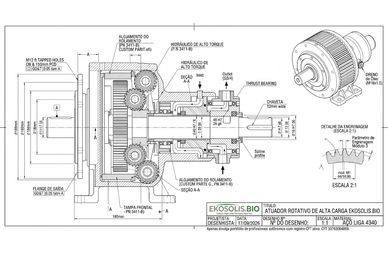Desenho técnico de um atuador rotativo de alta carga EKOSOLIS BIO.
